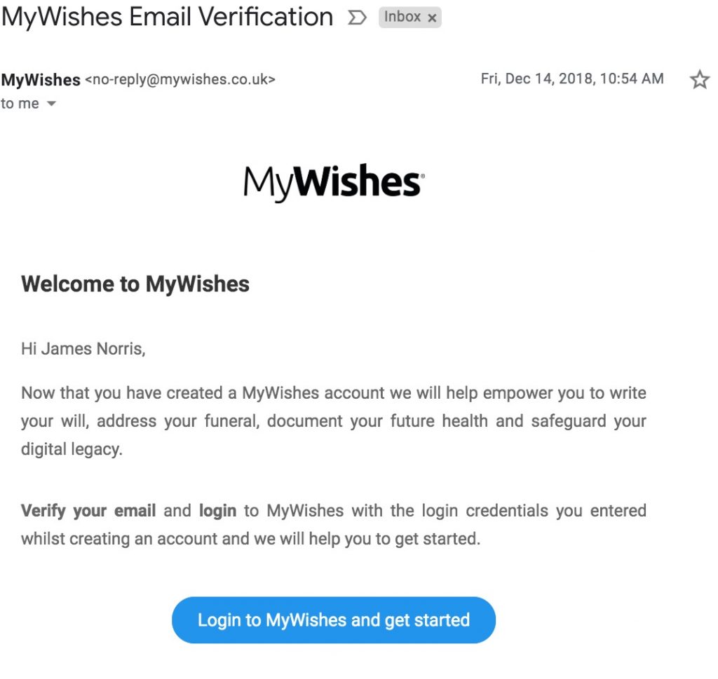 MyWishes email verification